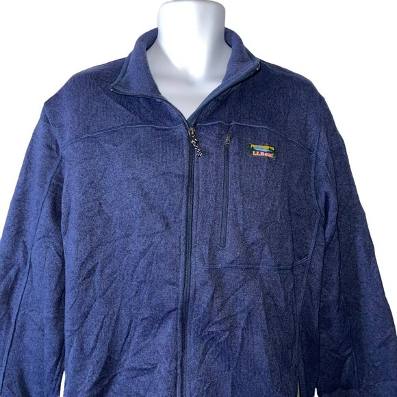 LL Bean Ribbed Cardigan Sweater Mens XL Big Tall Blue Pockets Logo Fleece Lined - Picture 2 of 9